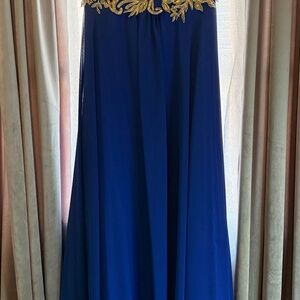 Cobalt blue evening gown w/gold appliqué - Sweetheart - Floor length - Like new.